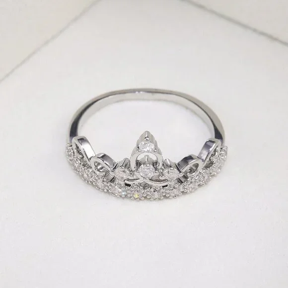 Queen Princess Engagement Heart Crown Sweet Ring for Women, PD522 - Picture 3 of 7